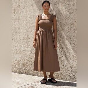 DISSH Lily Chocolate Brown Ruffle Strap Midi Dress